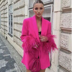 Zara Pink Feather Blazer Size XS Product Code 8216/707/645